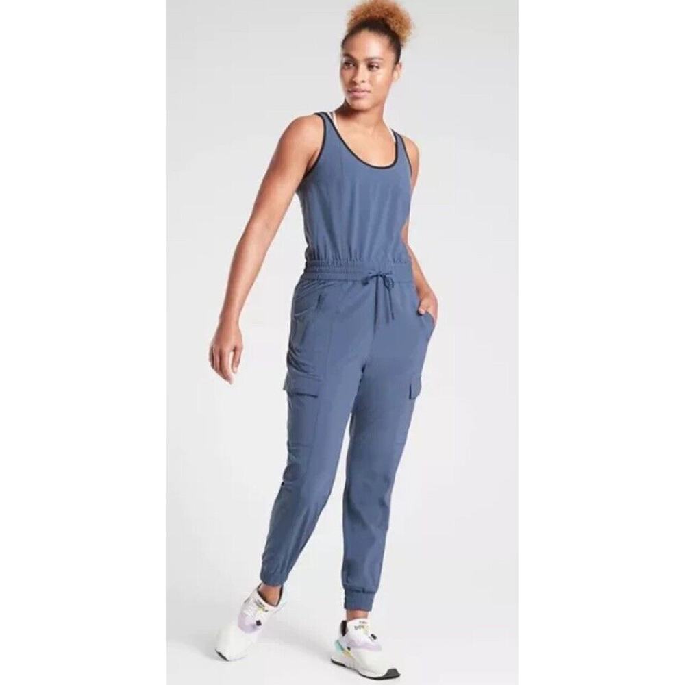 ATHLETA Unbound Sleeveless Jumpsuit Sz 1x Iron Blue Athleisure MSRP $128